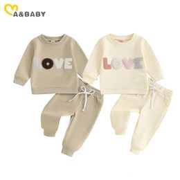 ma baby 03Y born Infant Baby Girl Boy Clothes Sets Letter Embroidery Long Sleeve Tops Pants Toddler Spring Fall Outfits 240314