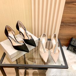 High Quality 2024 Women's Top Heels Sexy Pointy 2 colors 8cm High heels Wedding Shoes Nude Black Sparkling rhineau embellished 34-40