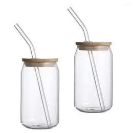 Wine Glasses 2sets Coffee Mug Jar With Lid And 390ml Wide Mouth Drinking Tumbler Fruit Mugs Beverage Glass Cups For Jam Juices