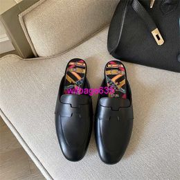 Mules Sandals Half Head Loafers Leather Slippers Leather Flat Bottomed Baotou Slippers Wear Low Heel Printed Muller Shoes Outside Half Suppo have logo HBC6IR