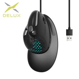 Delux Seeker M618XSU Ergonomic Vertical Wired Mouse RGB Light Removable Back Cover 4000DPI Gaming Mice For Laptop Computer 240309