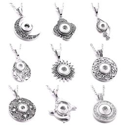 Vintage Metal 12mm Snap Button Necklace Fit Heart Moon Sun Snap Buttons Jewelry Pendant Necklaces