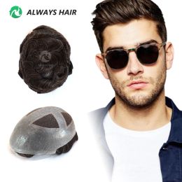 Toupees Toupees Alwayshair Q4 Natural Hairline Toupee French Lace and PU Base Man 6 " Indian Human Hair System for Men