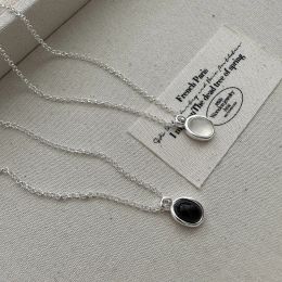 Necklaces S925 Sterling Silver Korean INS Blogger Same Necklace Simple Basic Agate Personalized Collar Chain Silver Jewelry Wholesale