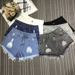 Women's Shorts New high waisted fringe distressed denim shorts for womens summer Korean edition original edge wide leg loose plus size jeans shorts for womenL2403