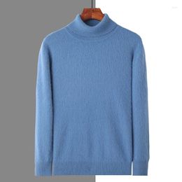 Men's Sweaters Autumn And Winter Pure Mink Velvet Turtleneck Long Sleeve Warm Loose Casual Knitted Sweater.