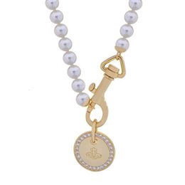 Necklace Designer Viviennes Westwoods Luxury Hip Hop Jewlery High Quality West Zircon Round Brand Pearl Necklace High Edition