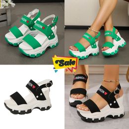 NEW Comfort Women's plus-size sandals with wedge soles, thick heels, round head, open toe letter, one-line buckle GAI EUR 35-43