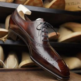 Shoes Brogue Shoes Oxfords Derby All Brown Pu Laceup Business Shoes for Men with Chaussures Pour Hommes