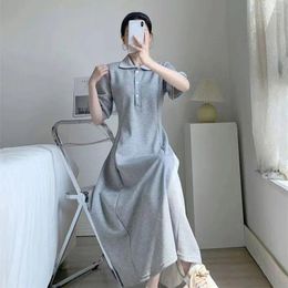 Casual Dresses Summer French Turn-down Collar Dress For Women Slim Design Elegant Style Long Female High Waisted A-Line