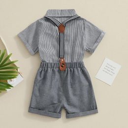Clothing Sets Toddler Boy Stripe Shirt And Short Set Baby Gentleman Outfit Button Down With Bowtie Suspender Shorts Overalls