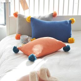 Pillow Case Knit 35 50cm Cover Solid Grey Blue Orange Pompom Ball Soft Sofa Bed Nursery Room Decorative