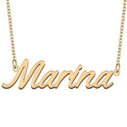 Pendant Necklaces Marina Name Necklace For Women Stainless Steel Jewelry 18k Gold Plated Nameplate Femme Mother Girlfriend Gift288y