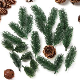 Faux Floral Greenery 20Pcs Artificial Pine Needles Fake Plant for Christmas Decorations Home Decor New Year 2023 DIY Craft Garlands Gift Accessories Y240322
