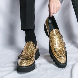 Men Luxury Concentric Circles Patent Leather Shoes Slip-On Gloden Party Loafers Dinner Moccasin Business Shoes Black Dress Shoes