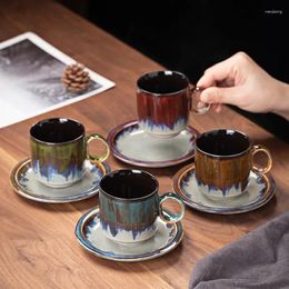 Mugs 150ML Ceramic Coffee Cup And Saucer Set Living Room Decoration Concentrated Teacup Retro Hand Painted Tea