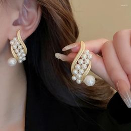 Stud Earrings Mediaeval Vintage Simulated Pearl Pattern Flower Earring For Women French Court Party Jewellery