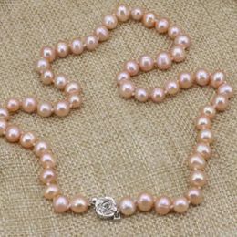 Pendants Natural Freshwater Orange Pearl Beads Necklace 8--9mm Chain Clavicle Jewelry 18"