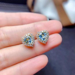 Stud Earrings Heart Style S925 Silver Natural Topaz For Women Jewelry Daily Wear Attractive Party Gift Birthstone