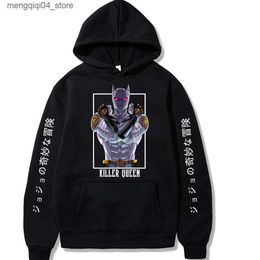 Mens Hoodies Sweatshirts Hot Sale Japanese Anime Hoodie JOJOs Bizarre Adventure Killer Queen Print Pullovers Tops Fashion Unisex Long Sleeves Sweatshirt Q240322