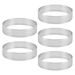 Decorative Plates 5Pcs Circular Tart Rings With Holes Stainless Steel Fruit Pie Quiches Cake Mousse Mould Kitchen Baking Mould 9cm