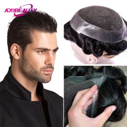 Toupees Toupees Male Toupee Lace PU Natural 30mm Wave Straight Indian Human Hair Men Capillary Prosthesis With Knot Hair System Hairline