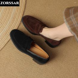 Casual Shoes Brown Black Flat Women Multicolor Suede Leather Slip-on Loafers Metal Decoration Moccasins Female