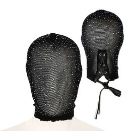 2024 New Black Lace Unisex Sexy Head Bling Coloured Diamond Face Cover for Cosplay Party Ball Performance Mask Headgear