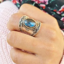 Vintage Womens Oval Lapis Lazuli 14K Gold Ring Fashion Bohemian Style Rings for Women Jewelry Accessories Anillo De Mujer