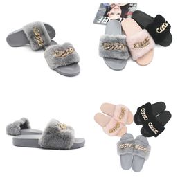 New wholesale in stock Autumn Winter Chain Diamond Plush Slippers Indoor and Outdoor Plush Flat Bottom Warm Slippers GAI fur chains Fluffy Fur Metal 2024 36-41