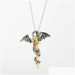 Pendant Necklaces Luminous Vintage Dragon Sword Necklace Titanium Steel Jewellery Glow In The Dark Drop Delivery Pendants Dhved