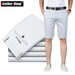 6 Colour Casual Shorts Men Summer Straight Elastic Business Fashion Thin Short Pants Male Brand Khaki Beige Black Navy 240314