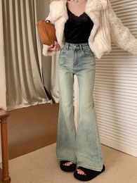 Women's Jeans Slergiri Y2k Flare Women Korean Fashion Vintage 90s High Waisted Streetwear Casual Washed Bell Bottom Trousers