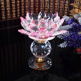 Decorative Figurines Art Crystal Factory Wholesale Lotus Candle Holder For Buddha Ghee Lamp Buddhist Product