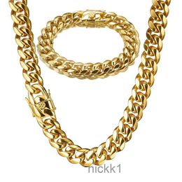 10mm 12mm Men Women Hiphop Cuban Link Chain Necklace Bracelet 316l Stainless Steel High Polished Casting Jewelry Sets Choker Chains Double Safety Clasps 7Z9U