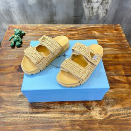 Designers Woven fabric sandals Crochet Flatform Slides Women Triangle Fashion Line Strap Flatform Sandals Size35-40