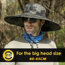 Big Head Size Fishing Hat for Mens Summer Outdoor Shading Hiking Panama Sunscreen Fishermans Bucket Male 6064CM 240318
