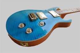 Factory Custom Blue prs Electric Guitar With Gold Hardware,Maple Fretboard,Abalone Birds Fret Inlay,Flam