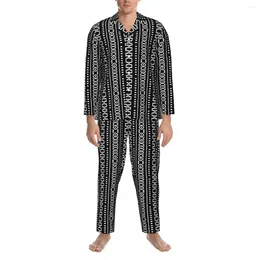 Men's Sleepwear Tribal Print Pyjamas Set Retro African Trendy Man Long Sleeve Vintage Night 2 Piece Home Suit Plus Size 2XL