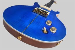 Factory Custom Blue prs Electric Guitar With Gold Hardware,P90 Pickup,Abalone Birds Fret Inlay,Flame Map