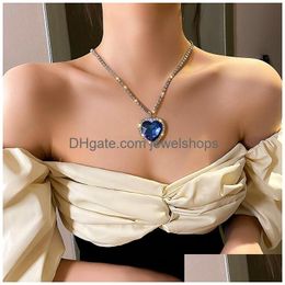 Pendant Necklaces Titanic Heart Of Ocean Blue Love Necklace Drop Delivery Jewelry Pendants Dh4T7