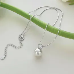 Pendants S925 Sterling Silver Necklace Highlighted Round Pearl Minimalist Grey Bead Pendant With Collar Chain