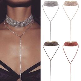 Luxury Full Diamond Pendant Crystal Necklace Choker Thick Statement Necklaces Women Multi layer Jewellery Fashion Accessories255s