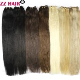 Weft ZZHAIR 100g/Pcs 16"24" Machine Made Remy Hair Weft Weaving 100% Human Hair Extensions Straight Natural Silk Nonclips