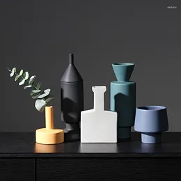 Vases Nordic Morandi Ceramic Vase Geometric Ornaments Room Decor Modern Decorative Dried Flower Home Decoration Wedding Gifts