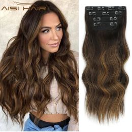 Piece Piece AISI HAIR Synthetic 4pcs/set Natural Hair Clip In Hair 20'' Long Wavy Hair Thick Hairpieces