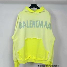 Designer Correct Version High Quality B Family New Gradient Yellow Tape Bandage Printed Hoodie Loose Version Stylish Men 8OQN