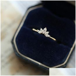 Cluster Rings 925 Sterling Sier Crown Ring Crystal Plating 14K Gold Simple Women Fashion Temperament Jewellery Accessories Drop Delivery Dhekr