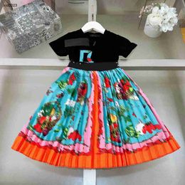 Fashion baby clothes Embroidered letters Princess dress kids tracksuits Size 90-150 CM Flower print girls T-shirt and Pleated long skirt 24Mar