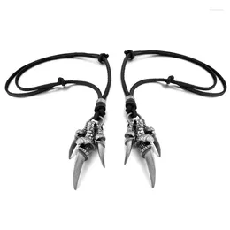 Chains 2X Alloy Leather Pendant Necklace Dragon Claw Gothic Adjustable 16 - 26 Inch Chain Man Woman Silver Black Colour